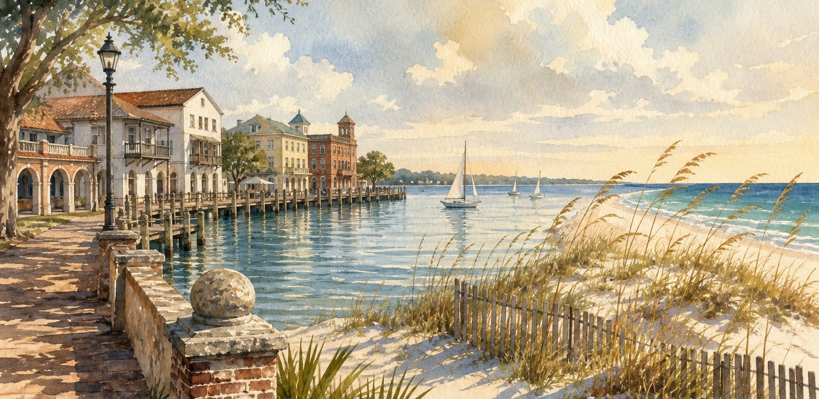 Pensacola Bay, historic waterfront and barrier island