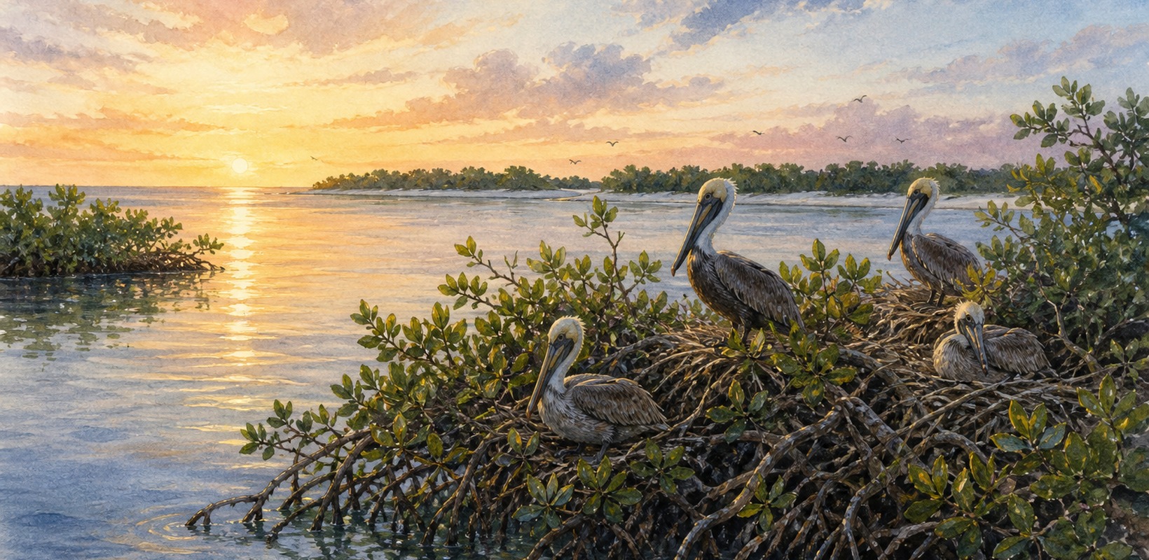 Pelicans at Pelican Island in the Indian River Lagoon