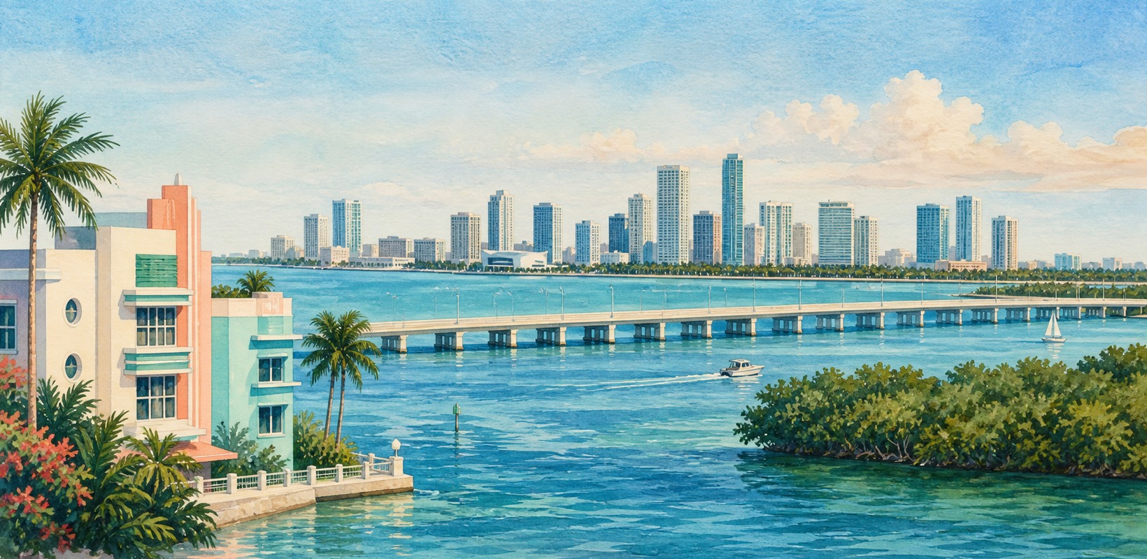 Biscayne Bay, Art Deco color and the Miami skyline