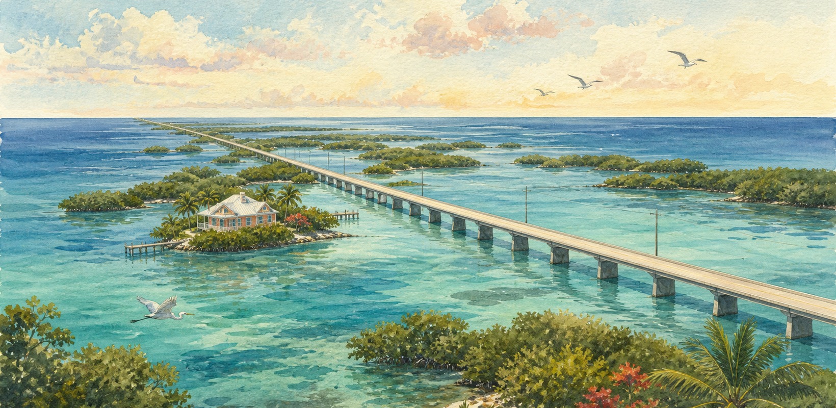 Florida Keys island chain, reef and Overseas Highway