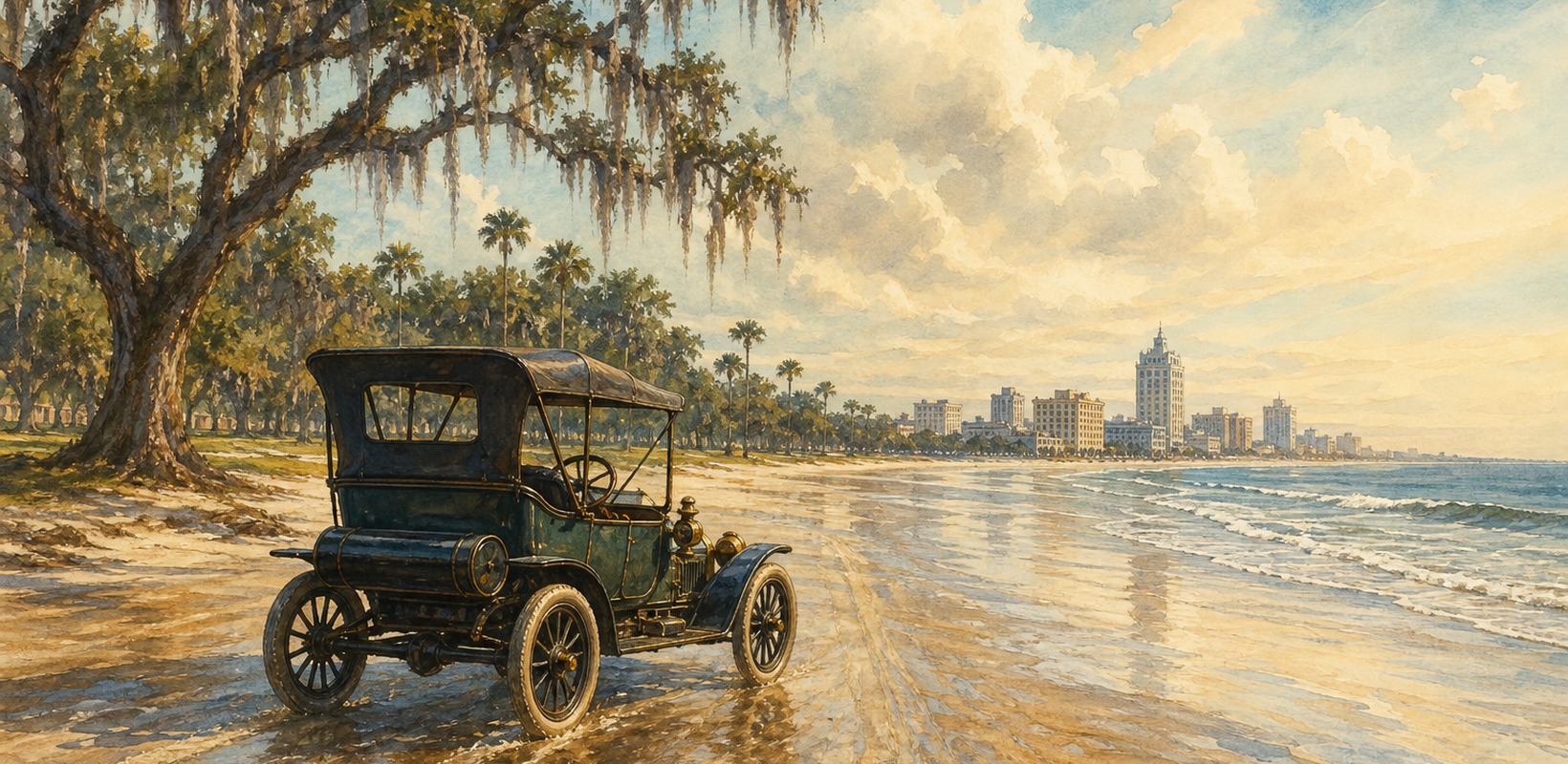 Historic beach speed trials transitioning to modern Volusia communities