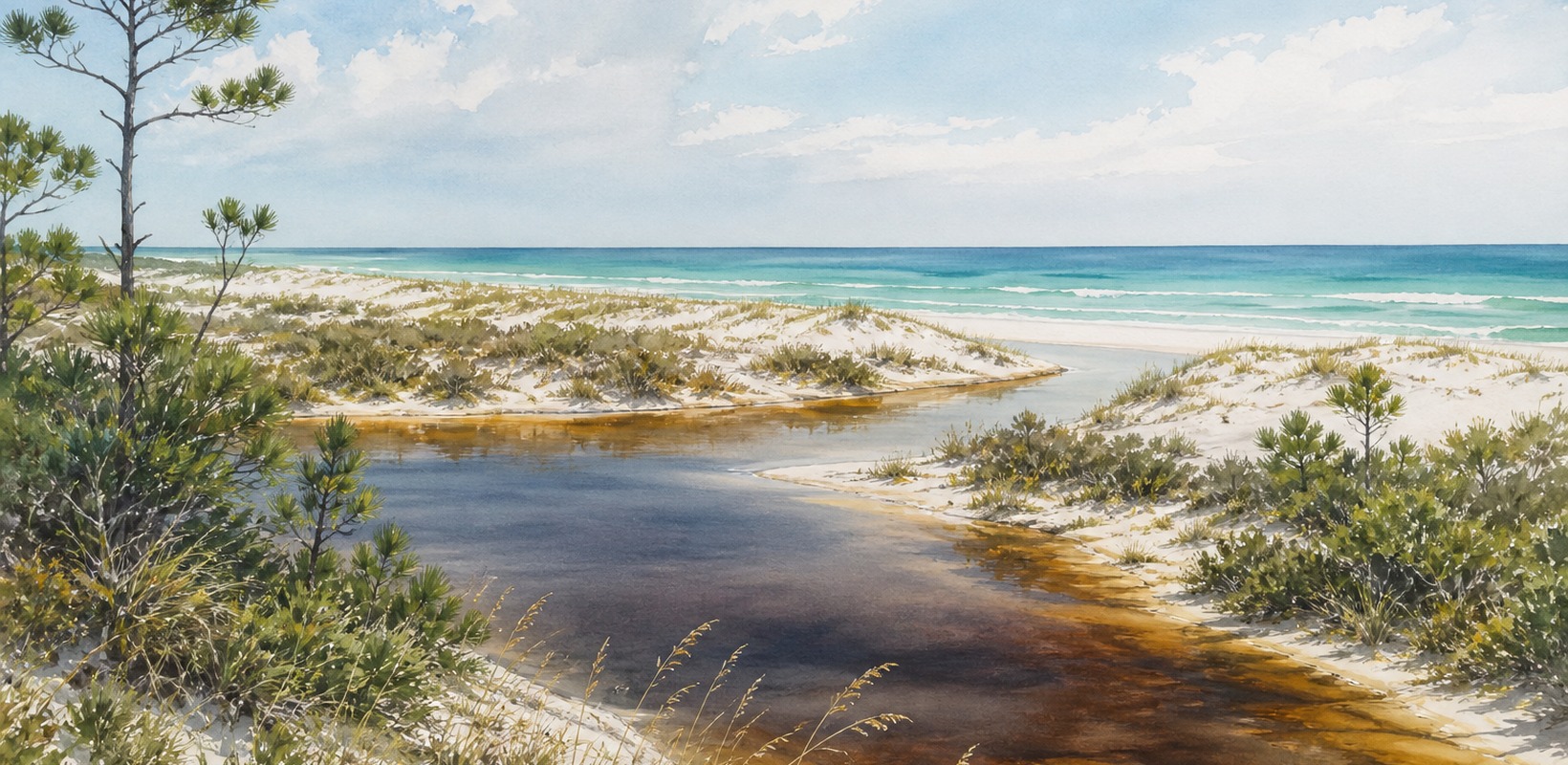 Walton coastal dune lake and Gulf shore paired with DeFuniak Springs